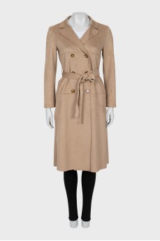 Beige double-breasted raincoat