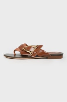 Brown leather slippers