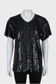 Linen T-shirt decorated with sequins
