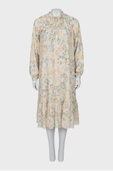 Silk floral print tie dress