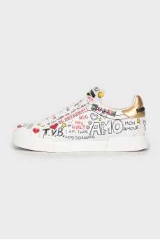 Portofino leather sneakers with signature print