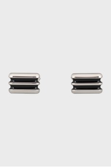 Men's Silver Cufflinks with Black Enamel