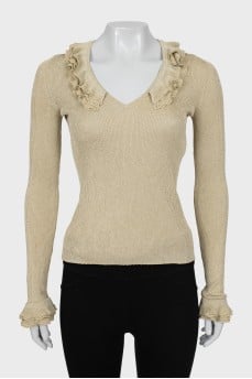 Jumper with frills on sleeves and collar
