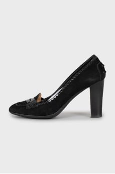 Suede shoes with leather decor