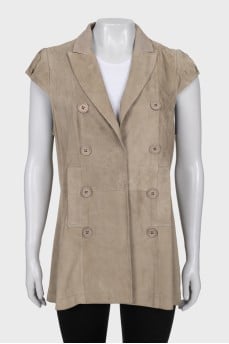 Double-breasted suede vest