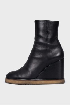 Leather ankle boots with wedge heels