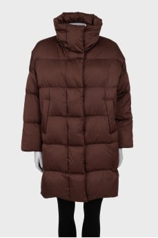 Brown down jacket with zipper and buttons