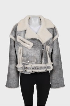 Cropped grey sheepskin coat