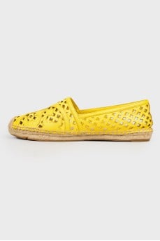 Yellow lace espadrilles