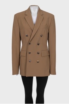 Double-breasted fitted jacket with tag