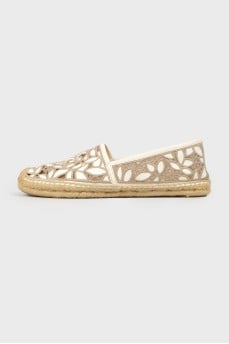 Pink lace espadrilles