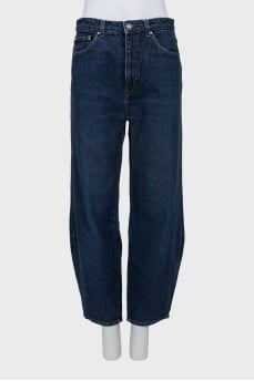 Wide leg dark blue jeans