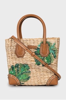 Woven bag with embroidery and sequins