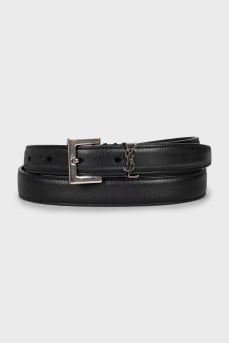 Black leather belt with brand logo