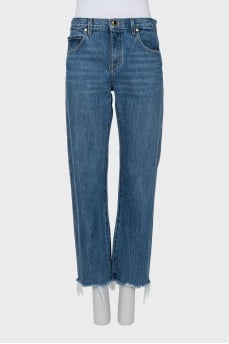 Wide leg jeans with raw hem