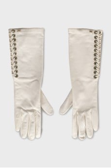 White leather gloves