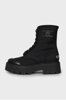 Textile boots with leather toe