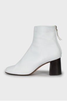 White leather ankle boots