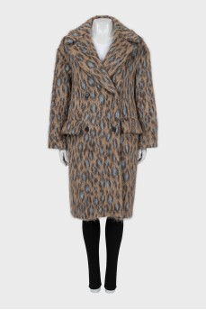 Double-breasted coat in animal print