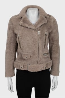 Brown wool sheepskin coat