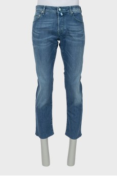 Men's distressed wide leg jeans