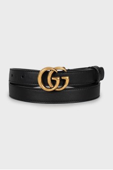 Leather belt with branded buckle