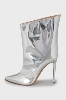 Silver leather ankle boots