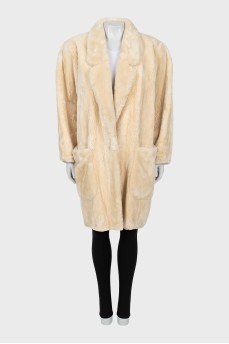 Beige straight cut fur coat