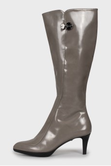 Grey leather boots
