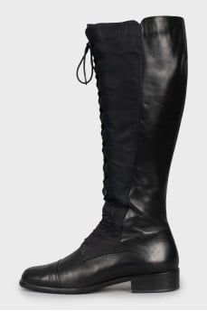 Black boots made of textile and leather