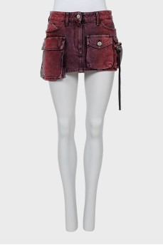 Denim mini skirt with patch pockets