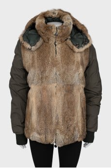 Double-sided fur coat with removable hood