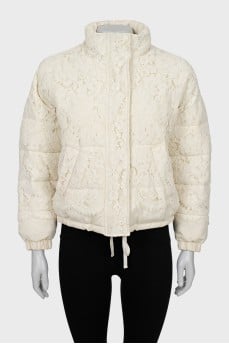 Down jacket decorated with lace