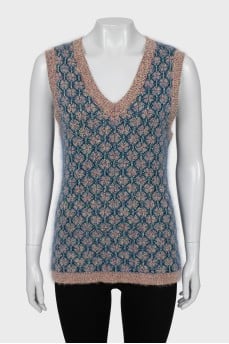 Knitted vest with print
