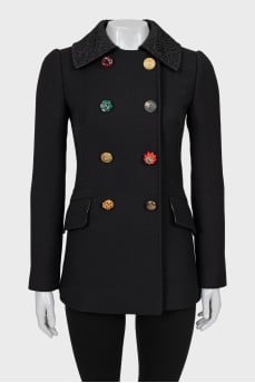 Wool coat with accent buttons
