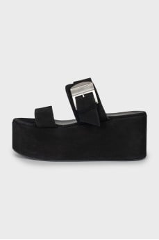 Suede high platform slides
