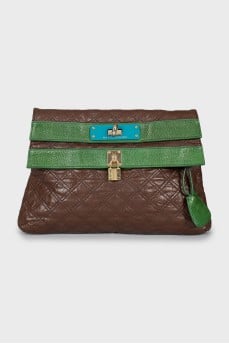 Leather clutch with gold lock