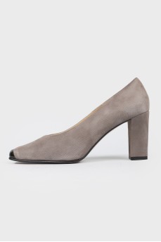 Gray square toe pumps
