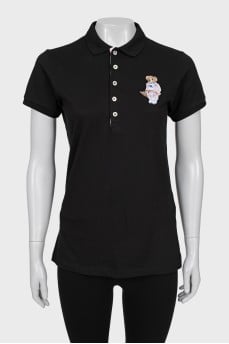 Black Polo Shirt with Embroidery