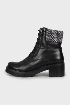 Leather boots with black and white upper