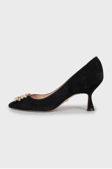 Suede shoes with rhinestones