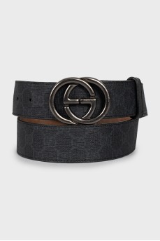 Leather belt with branded buckle