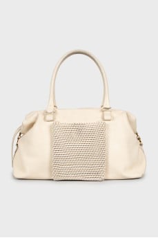 Leather bag with woven pocket
