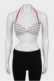 Striped swimsuit with tag