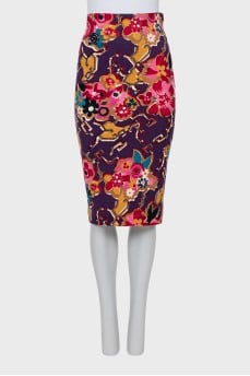 Floral print fitted skirt