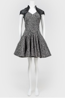 Gray dress with leather inserts