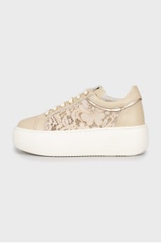 High-heeled sneakers with lace