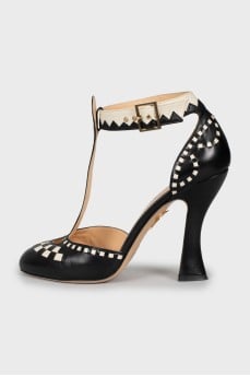 Black and white shoes with geometric print