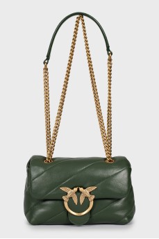 Green leather bag with brand logo