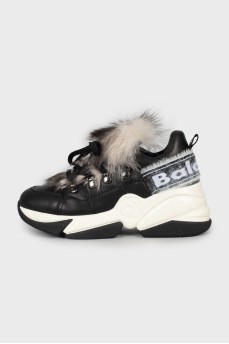 Leather sneakers with faux fur